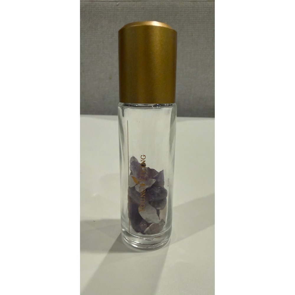Young Living Glass Essential Oil Roller Bottle with Amethyst Crystal Chips Gold